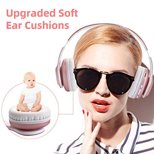 Bluetooth Over Ear Headphones,KINGCOO Wireless Headphones V5.0 with Microphone, Foldable & Lightweight Headset, Support Tf Card MP3 Mode and Fm Radio for Cellphones Laptop TV (Rose Gold)