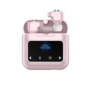 2 in 1 mp3 player combo bluetooth wireless earbuds,tws bluetooth earphones with tf card slot,30h playtime with charging case built-in touch control led screen for sports workout hiking(pink)