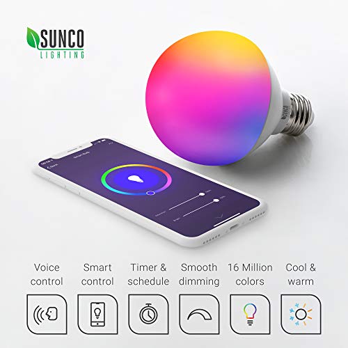 Sunco Lighting Smart Globe Bulbs G25 LED, Alexa Compatible LED Decorative Round Vanity Bulbs, 5W, Color Changing RGBCW, Dimmable WiFi Vanity Smart Bulbs for Amazon Alexa, Google Assistant, 2 Pack