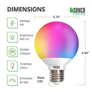 Sunco Lighting Smart Globe Bulbs G25 LED, Alexa Compatible LED Decorative Round Vanity Bulbs, 5W, Color Changing RGBCW, Dimmable WiFi Vanity Smart Bulbs for Amazon Alexa, Google Assistant, 2 Pack