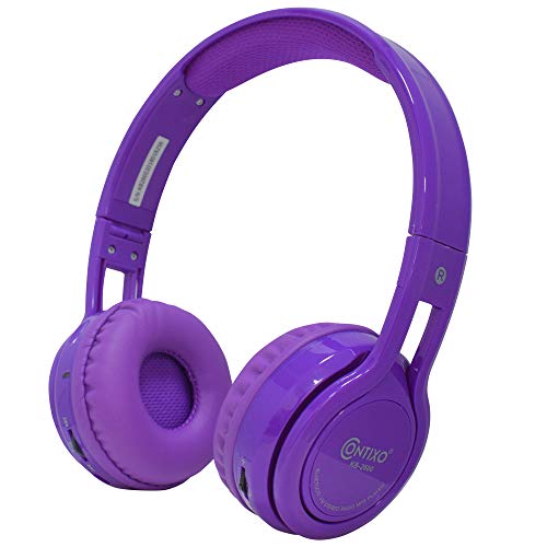 Contixo KB2600 Kids Over The Ear Foldable Bluetooth Headphones Kids Safe 85dB with Volume Limiter, Built-in Microphone, Micro SD Card Slot, FM Stereo Radio, Phone Controls (Purple)