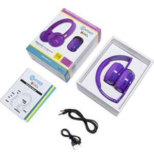 Contixo KB2600 Kids Over The Ear Foldable Bluetooth Headphones Kids Safe 85dB with Volume Limiter, Built-in Microphone, Micro SD Card Slot, FM Stereo Radio, Phone Controls (Purple)