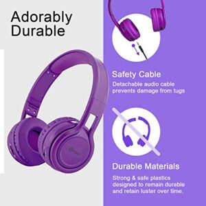 Contixo KB2600 Kids Over The Ear Foldable Bluetooth Headphones Kids Safe 85dB with Volume Limiter, Built-in Microphone, Micro SD Card Slot, FM Stereo Radio, Phone Controls (Purple)