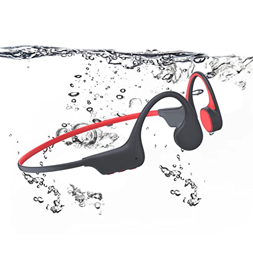 Waterproof Bone Conduction Bluetooth Headphones Ultralight Swimming Headphones IP68 Waterproof Bluetooth 5.3 Open Ear Wireless Sports Headset with MP3 Play 16G Memory for Running Swimming (Black&Red)