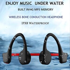 Waterproof Bone Conduction Bluetooth Headphones Ultralight Swimming Headphones IP68 Waterproof Bluetooth 5.3 Open Ear Wireless Sports Headset with MP3 Play 16G Memory for Running Swimming (Black&Red)