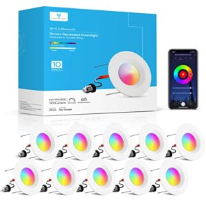 tramsmart 6 inch smart led recessed lights 10 pack， 13w 1100lm retrofit led recessed lighting rgbcw color changing dimmable can lights, downlight work with alexa/google assistant
