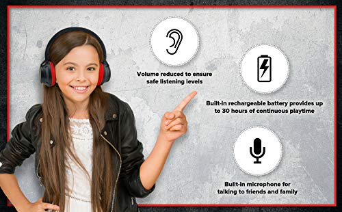 eKids Black Widow Kids Bluetooth Headphones, Wireless Headphones with Microphone Includes Aux Cord, Volume Reduced Kids Foldable Headphones for School, Home, or Travel