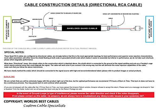 WORLDS BEST CABLES 1.5 Foot RCA Cable Pair - Made with Canare L-4E6S, Star Quad, Audio Interconnect Cable and Amphenol ACPR Gold RCA Connectors – Directional Design - Custom Made