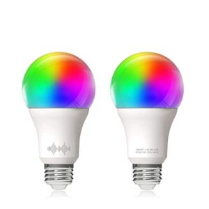 helloify a19 smart wifi led light bulbs, rgbcw multi-color changing, warm to cool white dimmable, work with alexa & google home (no hub), 60w equivalent e26, rgb+2700k-6500k, 2 count