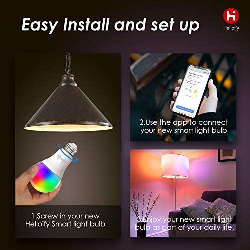 Helloify A19 Smart WiFi LED Light Bulbs, RGBCW Multi-Color Changing, Warm to Cool White Dimmable, Work with Alexa & Google Home (No Hub), 60W Equivalent E26, RGB+2700K-6500K, 2 Count