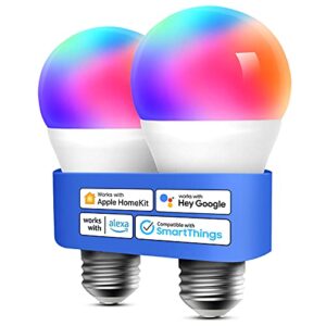 meross Smart LED Light Bulb, Smart WiFi LED Bulbs Compatible with Apple HomeKit, Siri, Alexa, Google Home & SmartThings, Dimmable E26 Multicolor 2700K-6500K RGBWW, 900 Lumens 60W Equivalent, 2 Pack