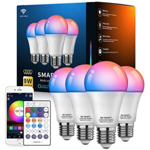vanance smart light bulbs 4pack with remote, a19 e26 800lm color changing led light bulb, wifi & bluetooth 5.0, warm to cool white, dimmable & rgb smart home lighting works with alexa google assistant