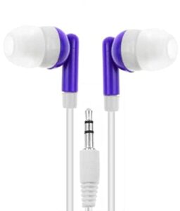 lowcostearbuds bulk pack of 25 purple/white earbuds/headphones – individually wrapped, cb-puple-25-wrap-fba