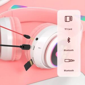 Cute Cat Headphone with Wireless BT Noise Cancelling Microphone & LED Lights- Pink