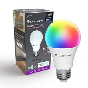 lloyd’s wifi smart a19 bulb, multicolor + white light range (warm white to cool white, 2700k-6500k), works with alexa and google home, 9w, no hub required, dimmable from app, for 2.4 ghz networks