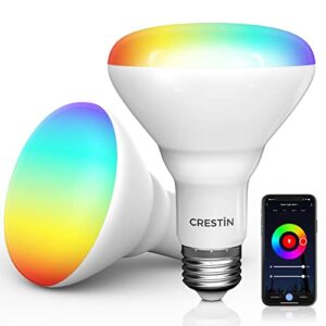 crestin smart wifi flood light bulbs, rgbcw br30 led light bulbs color changing, works with alexa & google, 1000lm wifi light bulbs, dimmable recessed can light bulbs (11w equivalent to 70w, 2 pack)