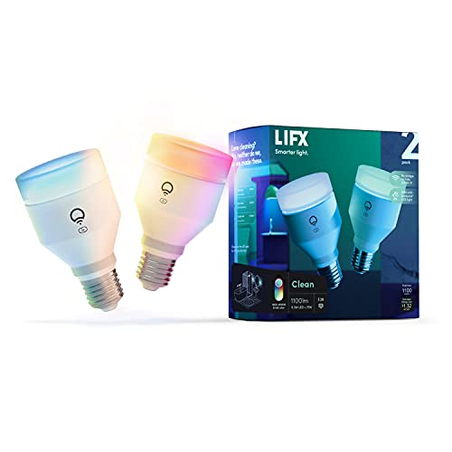 LIFX Clean, A19 1100 lumens, Full Color with Antibacterial HEV, Wi-Fi Smart LED Light Bulb, No Bridge Required, Compatible with Alexa, Hey Google, HomeKit and Siri (2-Pack)