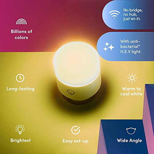 LIFX Clean, A19 1100 lumens, Full Color with Antibacterial HEV, Wi-Fi Smart LED Light Bulb, No Bridge Required, Compatible with Alexa, Hey Google, HomeKit and Siri (2-Pack)