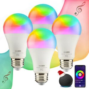 homevenus hvs smart light bulbs, 9w equivalent 60w a19 e26 rgbw music sync color changing led light bulbs, app 2.4ghz wifi dimmable tunable white work with alexa google assistant, 4 pack