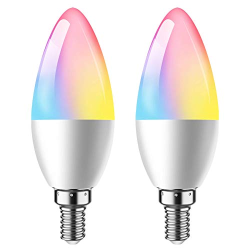 Smart Candelabra LED Bulb, E12 WiFi-Bluetooth Chandelier Light Bulb, Compatible with Alexa Google Home, Tunable White 2700K-6500K & RGB Candle Bulb, Music Sync 5W 400 Lumens