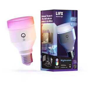 lifx color (nightvision edition), 1100lm e26, wi-fi smart led light bulb, full color and whites, no bridge required, works with alexa, hey google, homekit and siri, 1-pack