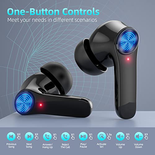 Bluetooth Headphones, 24H Playtime 5.3 Wireless Bluetooth Earbuds Deep Bass Clear Call, IPX6 Waterproof Sport Ear Buds with USB-C, Led Display Touch Contro In-Ear Headset Compatible for iPhone Android