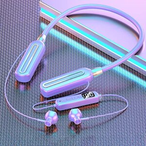 5.0 neck hanging wireless bluetooth headset intelligent digital display can be inserted into the card, sports range noise cancellation can call (purple)