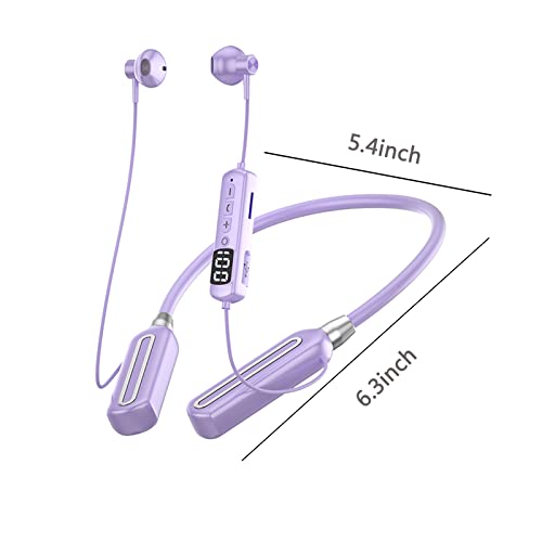 5.0 Neck Hanging Wireless Bluetooth Headset Intelligent Digital Display Can Be Inserted Into The Card, Sports Range Noise Cancellation Can Call (Purple)