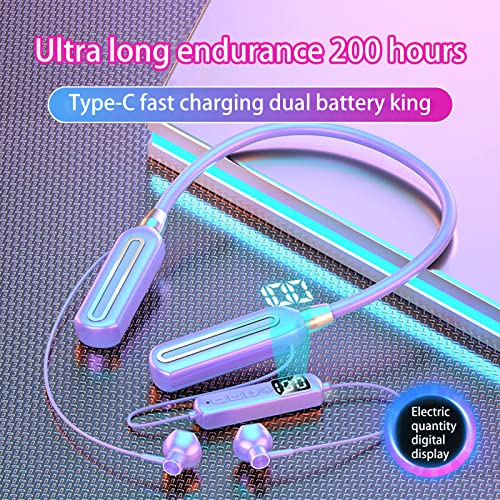 5.0 Neck Hanging Wireless Bluetooth Headset Intelligent Digital Display Can Be Inserted Into The Card, Sports Range Noise Cancellation Can Call (Purple)