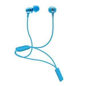 wicked audio bandido wireless — bluetooth earbuds with microphone and track control — wireless headset with metal housing, loop and fin attachments and enhanced bass — blue