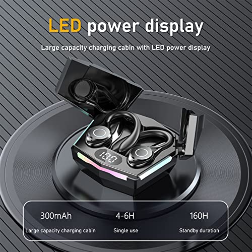 Touch-Control Wireless Bluetooth Earphones - Digital LED Intelligence Display Sound Quality Stereo Wireless Black Headphones with Charging Case for Office Outdoor Sport Working