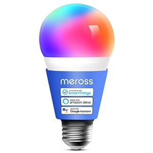 meross smart light bulb, smart wifi led bulbs works with alexa, google home, dimmable e26 multicolor 2700k-6500k rgbww, 810 lumens 60w equivalent, no hub required, 1 pack