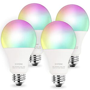 3stone smart light bulbs, 16w 1600 lumens wifi led color changing a21 bulb 100w equivalent dimmable 2700k-6500k rgbcw, tunable white works with alexa, google home 2.4ghz only, no hub required 4 pack