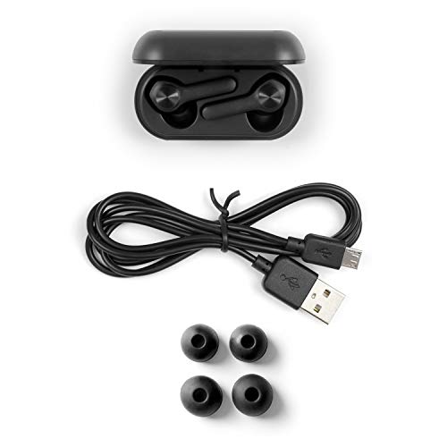 Aluratek Bluetooth 5 True Wireless Earbuds with Built-in Microphone and Rechargeable Case for Smartphone, iPhone (ABHTWS01F), Black