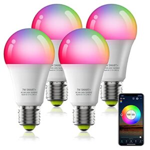 Smart Light Bulb Dimmable RGBCW WiFi Color Changing Light Bulb A19 E26 2700K-6500K 60 Watt Equivalent Sync to Music Works with Alexa, Echo, Google Home and IFTTT for Home Decor, Party(4 Pack)