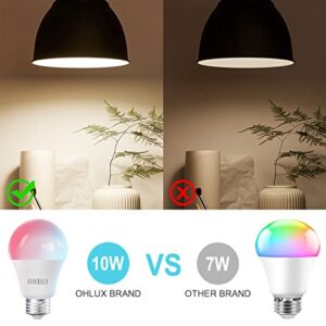 OHLUX Smart WiFi Light Bulbs, 900LM 10W (100W Equivalent) Compatible with Alexa Google Home Siri, WiFi Color Changing LED Light Bulbs, 16 Million DIY RGB Light Bulbs, A19 E26 8Pack