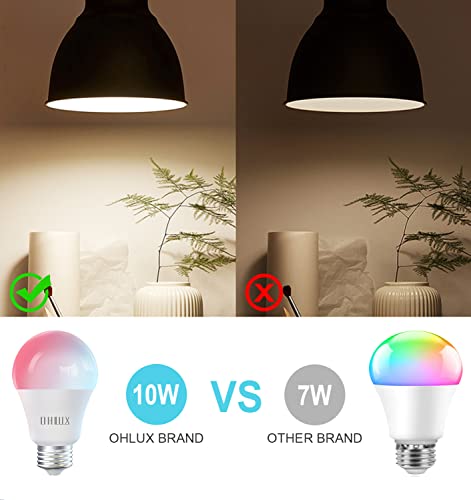 OHLUX Smart WiFi Light Bulbs, 900LM 10W (100W Equivalent) Compatible with Alexa Google Home Siri, WiFi Color Changing LED Light Bulbs, 16 Million DIY RGB Light Bulbs, A19 E26 8Pack