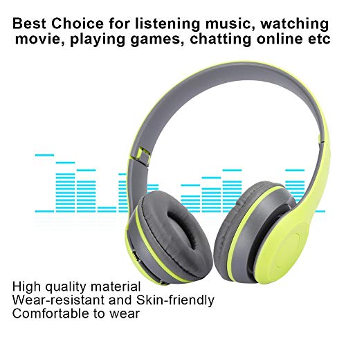 Bewinner1 Wireless Bluetooth Headset, Mobile Phones Computers Tablets Noise Reduction Headset with Memory Card Slot Over-Ear Headphones for Listening Music Watching Movie Playing Games(Green)