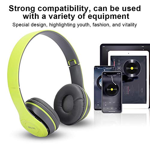 Bewinner1 Wireless Bluetooth Headset, Mobile Phones Computers Tablets Noise Reduction Headset with Memory Card Slot Over-Ear Headphones for Listening Music Watching Movie Playing Games(Green)