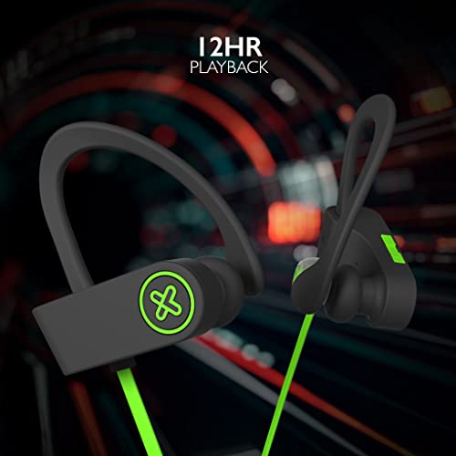 Klipxtreme JogBudz II Sports Earphones with Mic Lightweight Water-Resistant Earbuds with Ear Hooks Compatible with Siri and Google Voice, Wireless Headphones (Green)