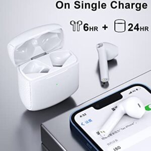 Wireless Earbuds Bluetooth Earphones Built in Mic, Ipx6 Waterproof Ear Buds Clear Call, Deep Bass Headphones with Charging Case, 24 Hrs Playtime, Bluetooth Earbuds Compatible for iPhone Android White