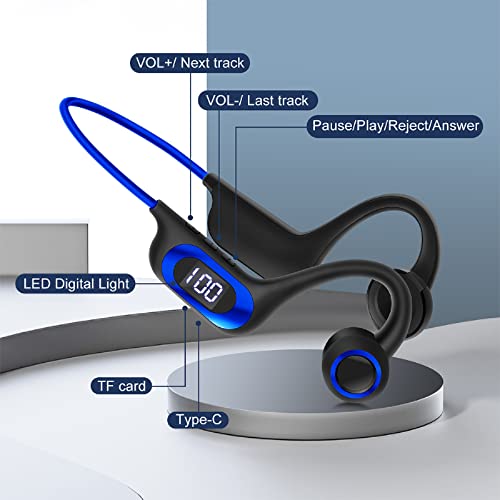 Air Conduction Headset Stereo Wireless Bluetooth Headset Sports Running Power Digital Display with Noise-canceling Microphone for Office Home Business Trucker Drivers Commercial