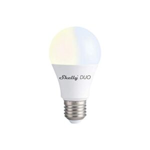 shelly duo, wifi smart bulb, warm light, no hub required, ios android enabled, alex and google compatible, mqtt enabled, 2500k to 6500k, 10w-800lm, e26 bulb base, 1 pack