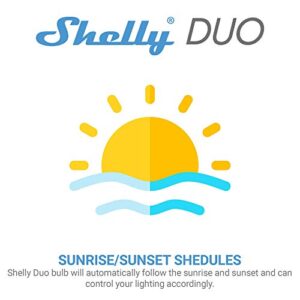 Shelly Duo, WiFi Smart Bulb, Warm Light, No Hub Required, iOS Android Enabled, Alex and Google Compatible, MQTT Enabled, 2500K to 6500K, 10W-800LM, E26 Bulb Base, 1 Pack