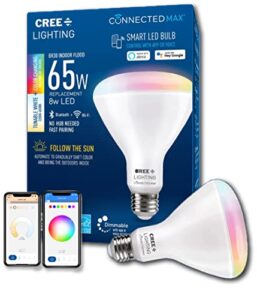 cree lighting connected max smart led bulb br30 indoor flood tunable white + color changing, 2.4 ghz, works with alexa and google home, no hub required, bluetooth + wifi, 1pk