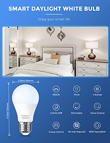 LOHAS Smart Light Bulb Work with Alexa, Google Home & Siri, A19 WiFi LED Bulb Daylight 5000K, 9W 60W Equivalent, Dimmable, 850LM