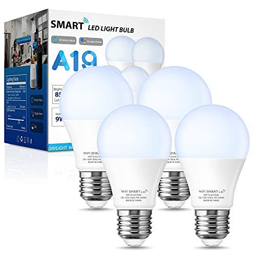 LOHAS Smart Light Bulb Work with Alexa, Google Home & Siri, A19 WiFi LED Bulb Daylight 5000K, 9W 60W Equivalent, Dimmable, 850LM