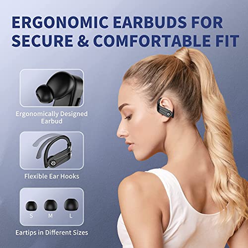 Ear Buds Wireless Bluetooth Earbuds Bluetooth Headphones 72H Playtime 950mAh Charging Case Digital LED Display Over-Ear Earphones IPX7 Waterproof Bluetooth Headset with Mic for Sport/Work/Gaming