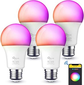treatlife smart light bulbs 4 pack, 2.4ghz music sync color changing light bulb, works with alexa google home, a19 e26 dimmable led light bulb 9w 800lumen for party decoration, smart home, multicolor