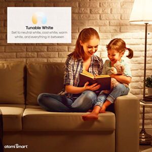 atomi smart WiFi White LED Bulb with Dimmable and Tunable White Light (2700K-6000K), E26 A19, No Hub Required, 60W Equivalent, Free App Download, Compatible with Alexa & Google Home, 1-Pack